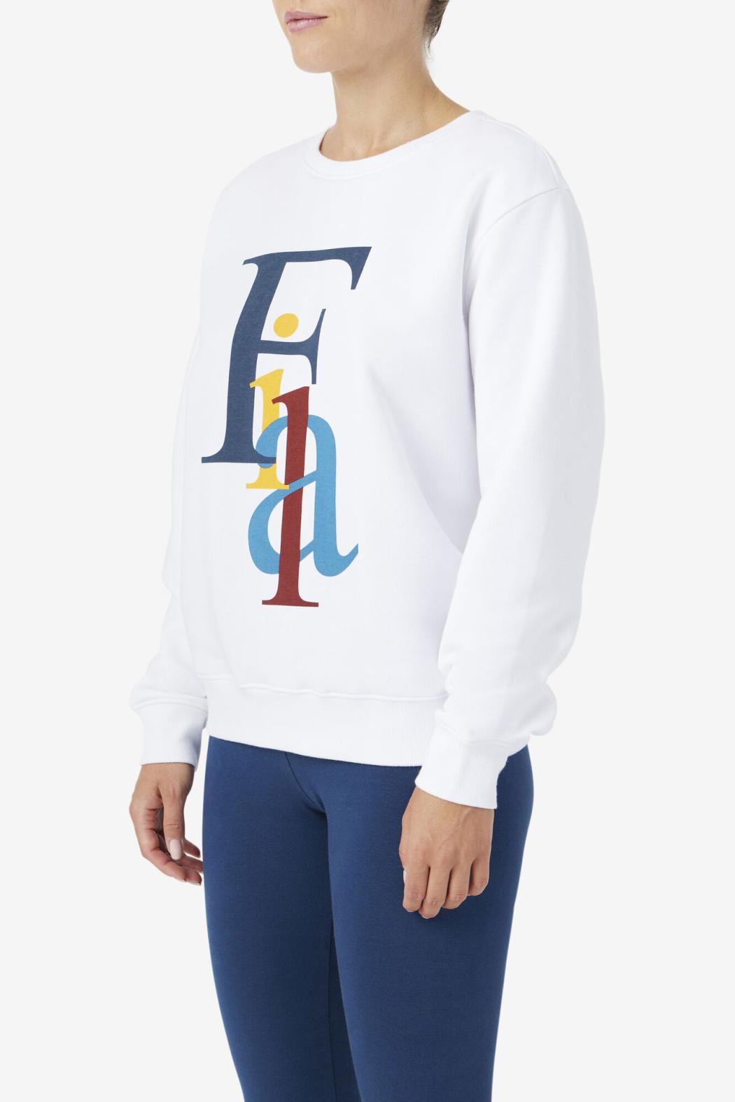 FILA Araceli Crewneck 100 WHITE / MOONLIT OCEAN / RADIANT YELLOW | Women Sweatshirts &amp; Hoodies