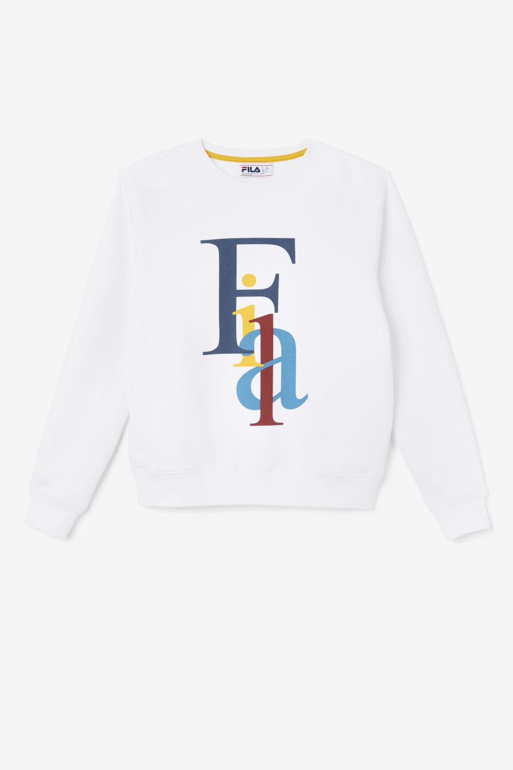 FILA Araceli Crewneck 100 WHITE / MOONLIT OCEAN / RADIANT YELLOW | Women Sweatshirts &amp; Hoodies