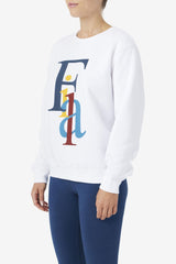 FILA Araceli Crewneck 100 WHITE / MOONLIT OCEAN / RADIANT YELLOW | Women Sweatshirts &amp; Hoodies
