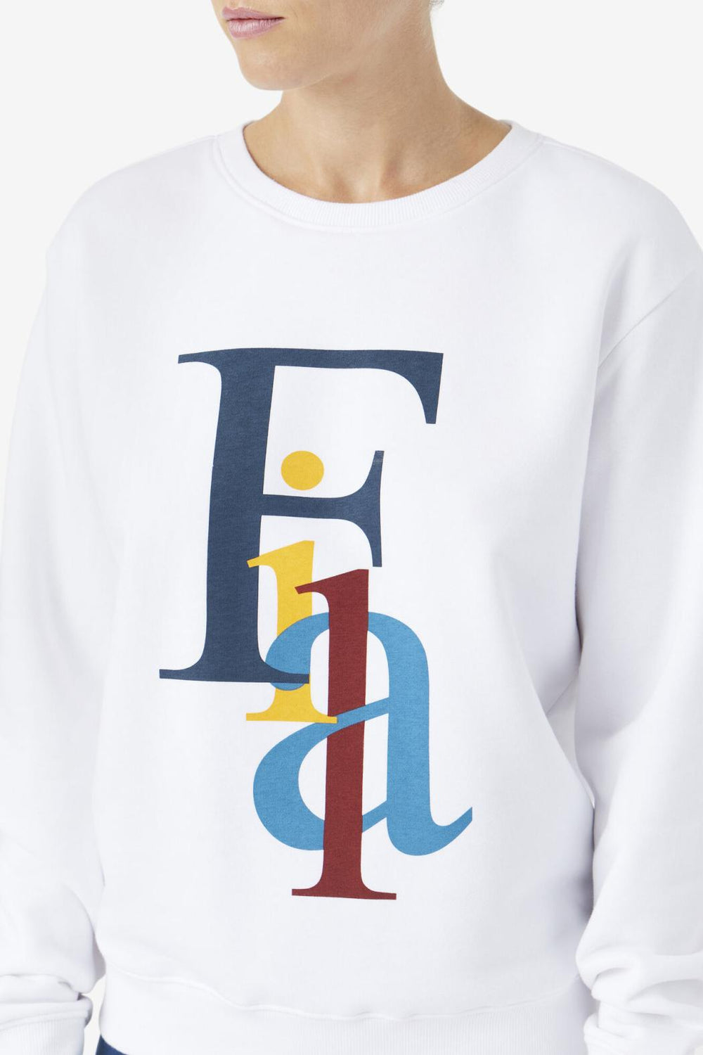FILA Araceli Crewneck 100 WHITE / MOONLIT OCEAN / RADIANT YELLOW | Women Sweatshirts &amp; Hoodies