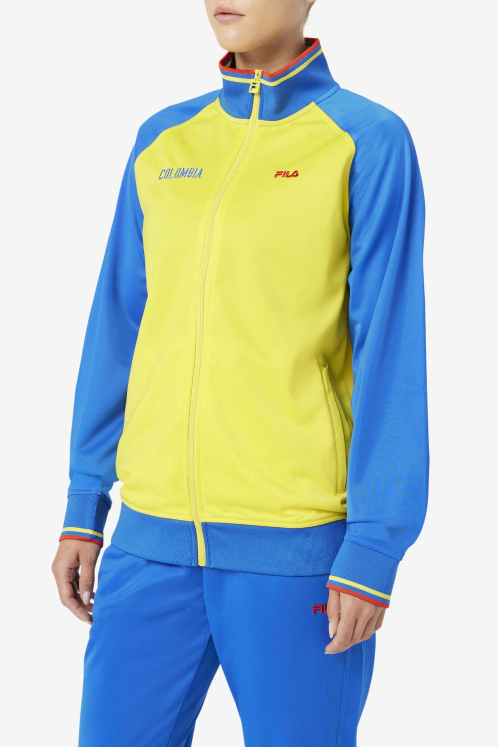FILA Colombia Track Jacket 704 VIBRANT YELLOW / LAPIS BLUE / FIERY RED | Men Sweatsuits &amp; Tracksuits