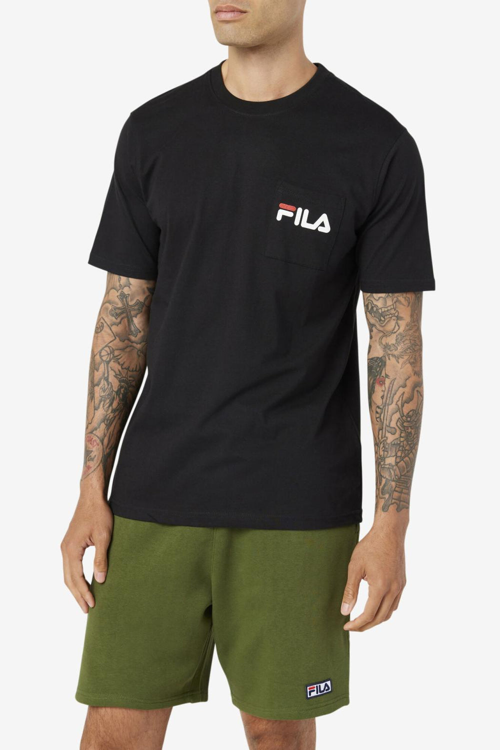 FILA Curtis Pocket Tee 001 BLACK / WHITE / JUNE BUG | Men Tops