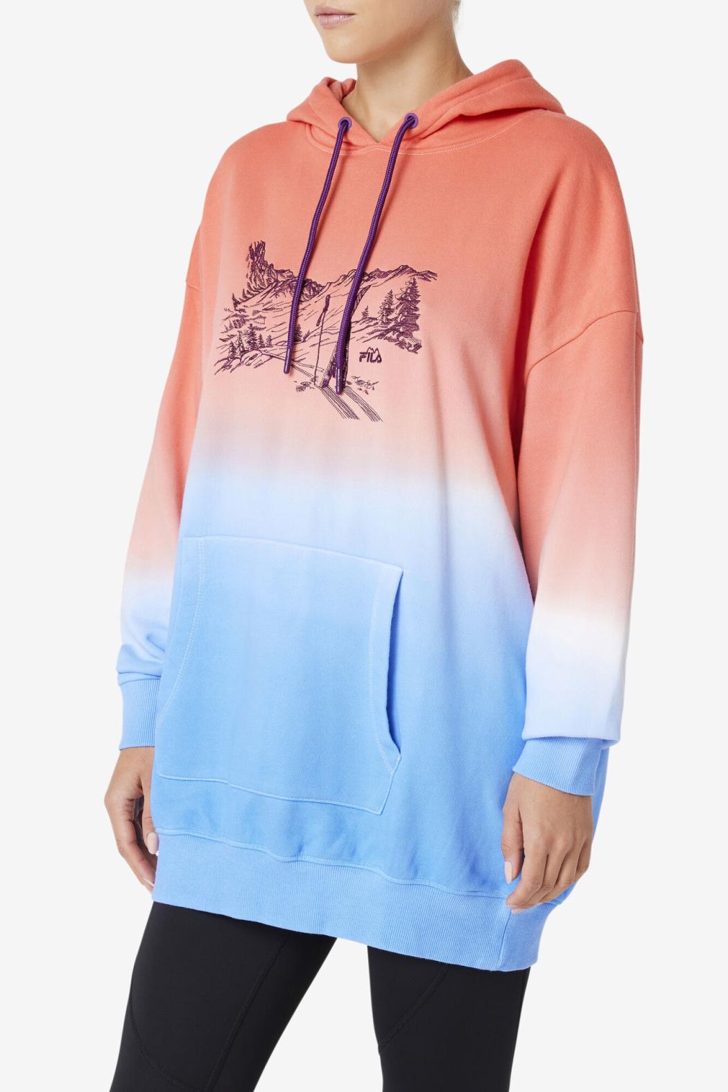 FILA Destiny Oversized Hoodie 880 CADMIUM ORANGE / CHARISMA / CAYENNE | Women Sweatshirts &amp; Hoodies