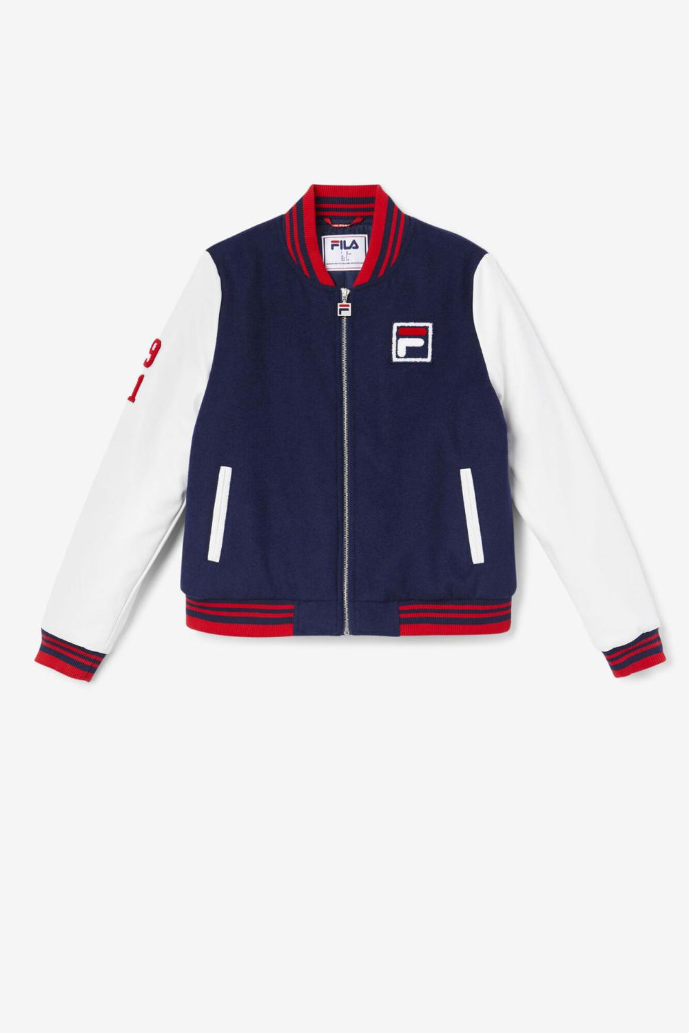 FILA Dixon Varsity Jacket 410 FILA NAVY / WHITE / FILA RED | Women Jackets &amp; Outerwear
