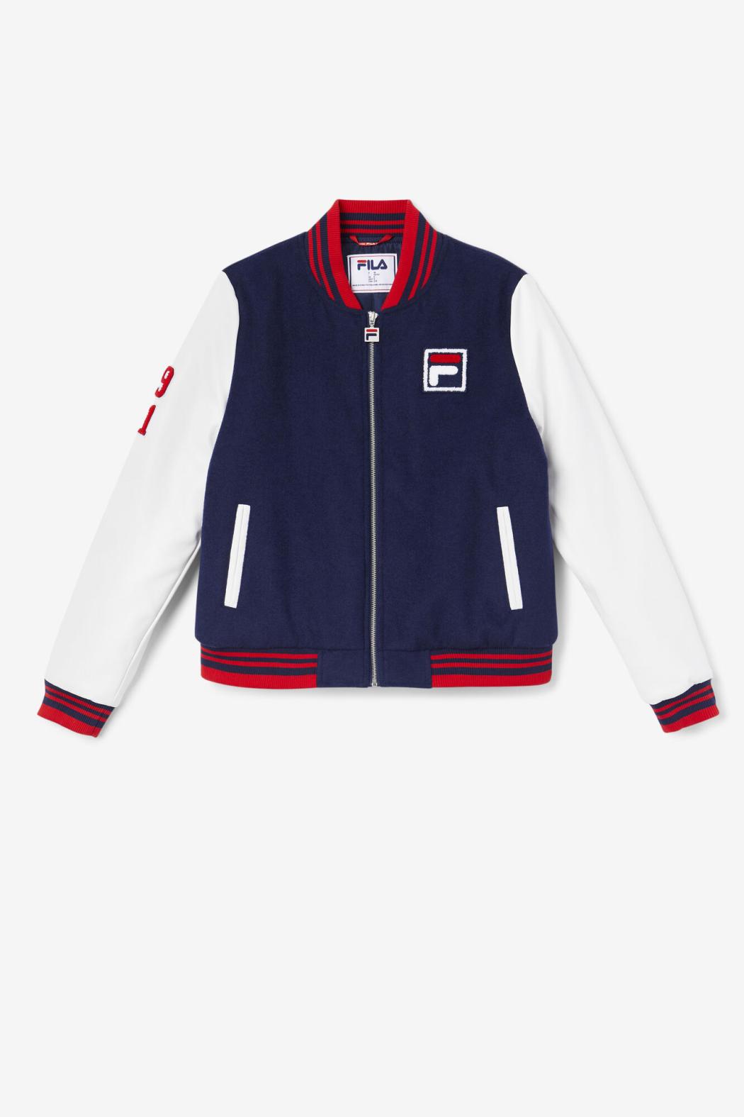 FILA Dixon Varsity Jacket 410 FILA NAVY / WHITE / FILA RED | Women Jackets &amp; Outerwear