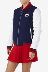 FILA Dixon Varsity Jacket 410 FILA NAVY / WHITE / FILA RED | Women Jackets &amp; Outerwear