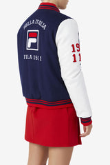 FILA Dixon Varsity Jacket 410 FILA NAVY / WHITE / FILA RED | Women Jackets &amp; Outerwear