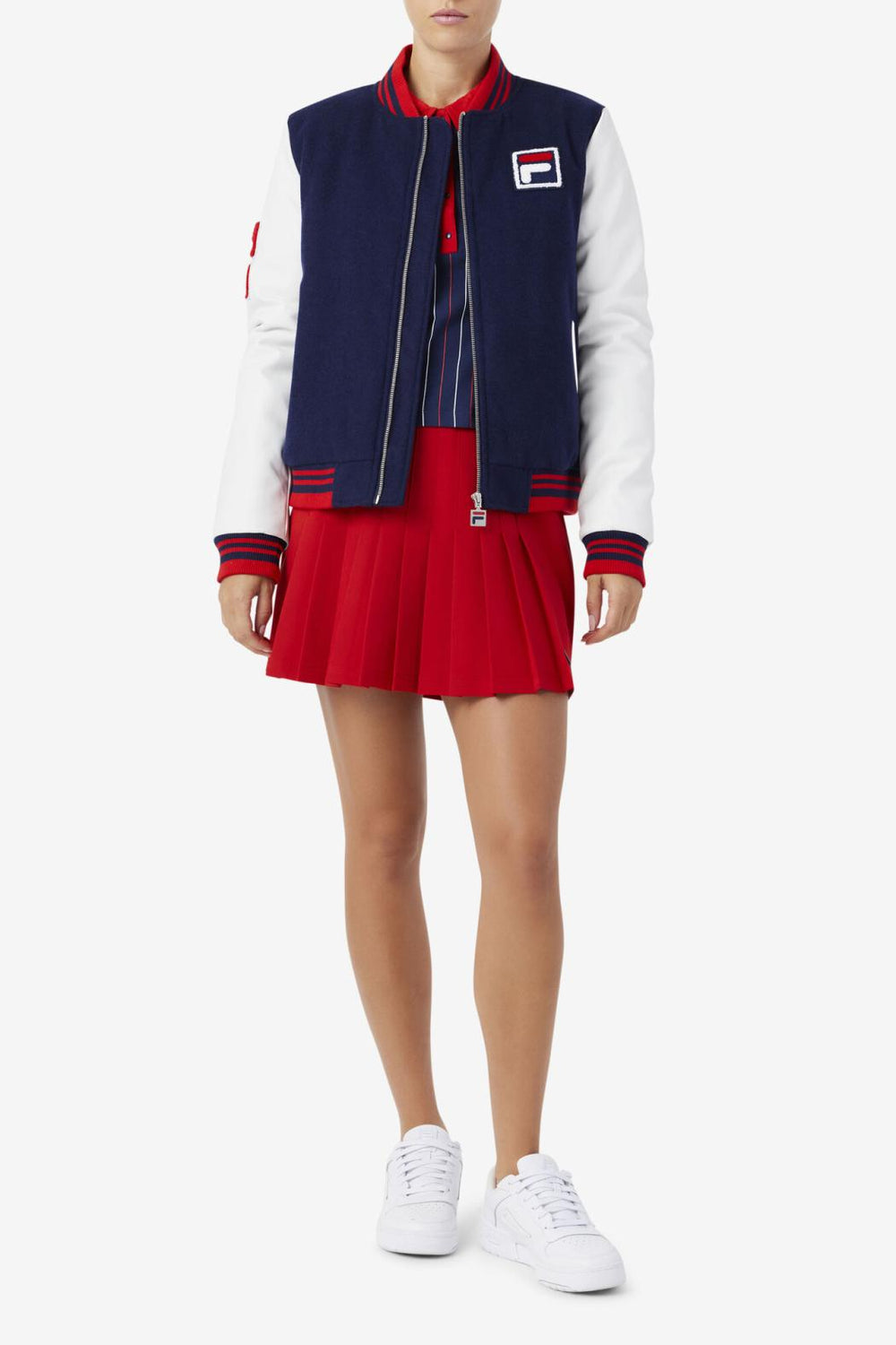 FILA Dixon Varsity Jacket 410 FILA NAVY / WHITE / FILA RED | Women Jackets &amp; Outerwear