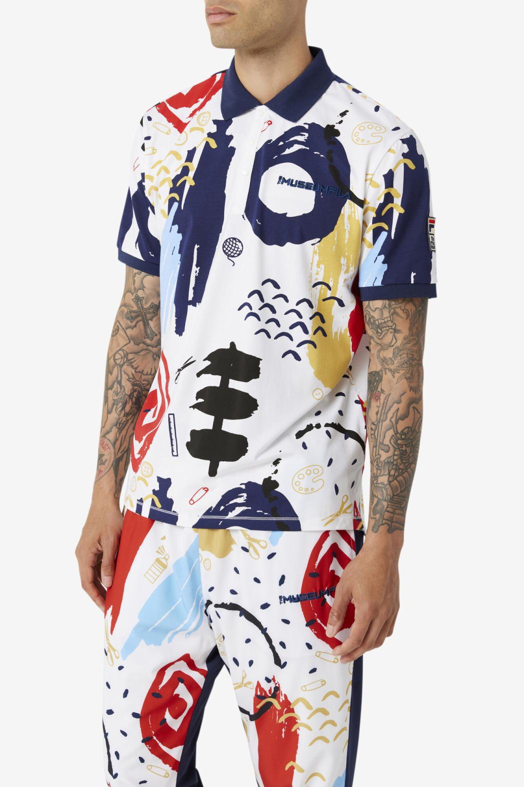FILA FILA X The Museum Printed Polo 100 WHITE / PEACOAT / RED | Men Polo &amp; Rugby Shirts