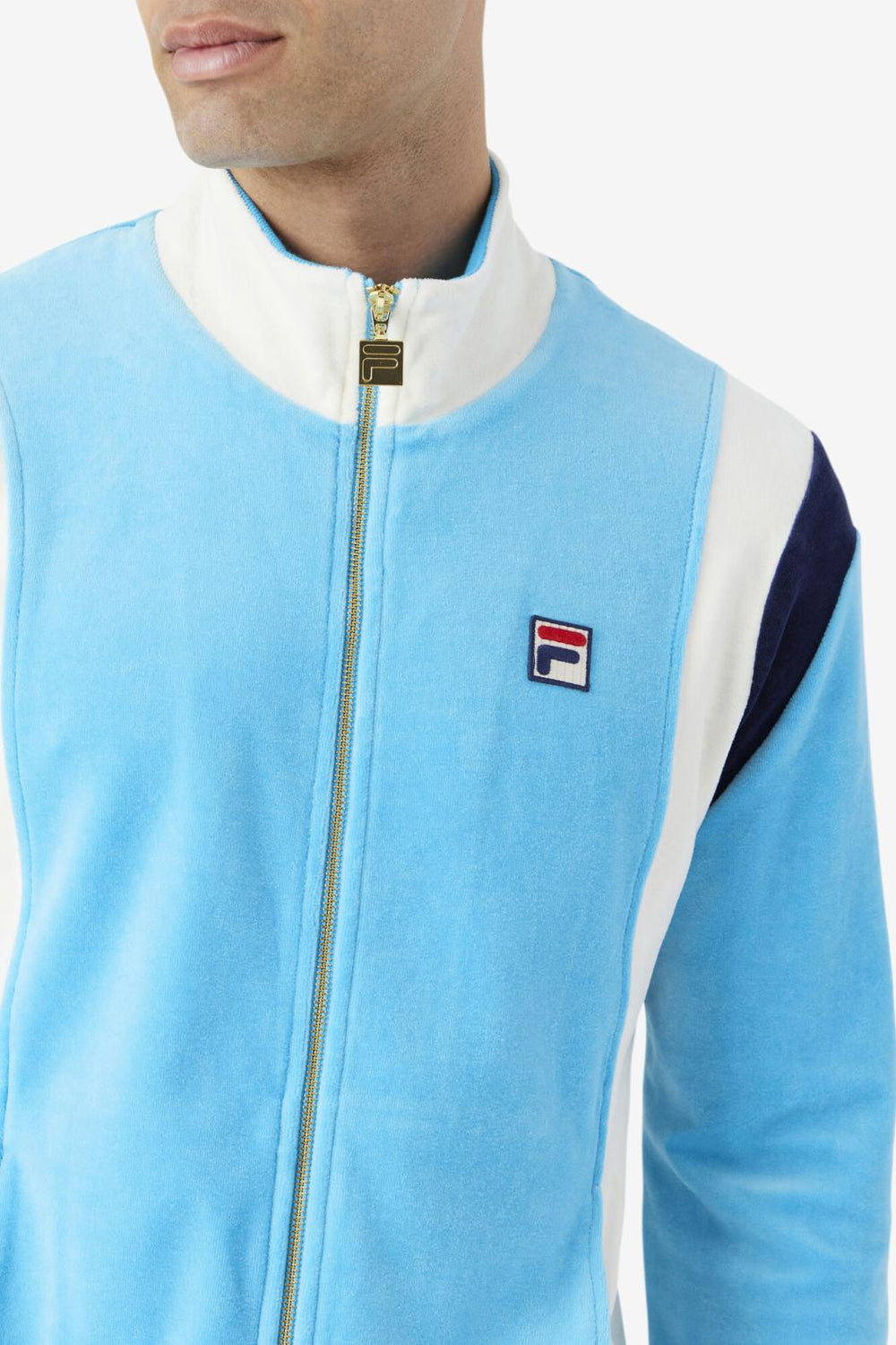 FILA Floyd Velour Jacket 156 AQUARIUS / EGRET / FILA NAVY | Men Sweatsuits &amp; Tracksuits