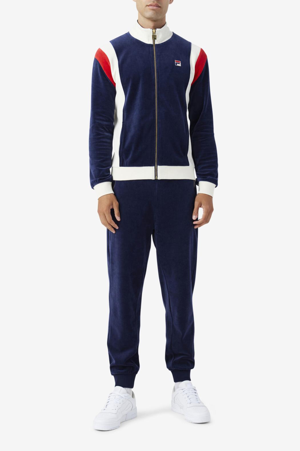FILA Floyd Velour Jacket 410 FILA NAVY / EGRET / FILA RED | Men Sweatsuits &amp; Tracksuits