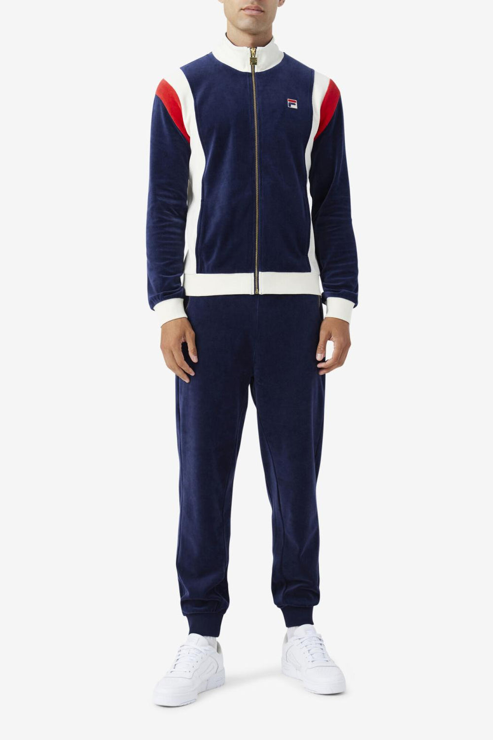 FILA Floyd Velour Jacket 410 FILA NAVY / EGRET / FILA RED | Men Sweatsuits &amp; Tracksuits