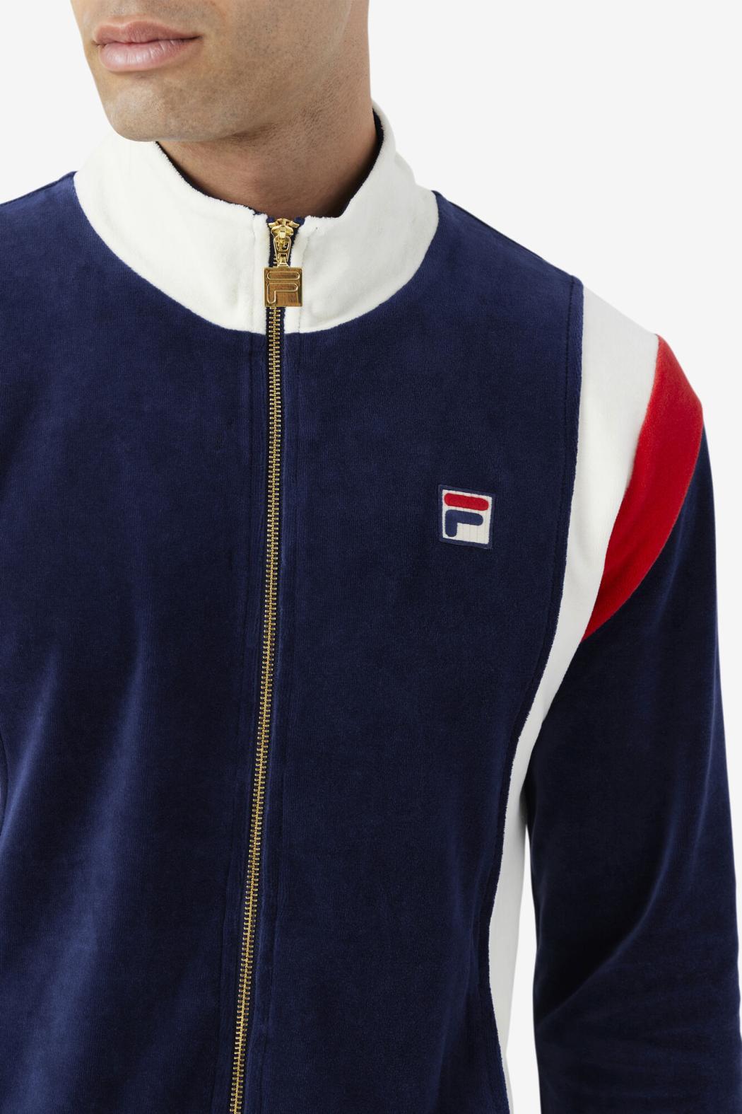 FILA Floyd Velour Jacket 410 FILA NAVY / EGRET / FILA RED | Men Sweatsuits &amp; Tracksuits