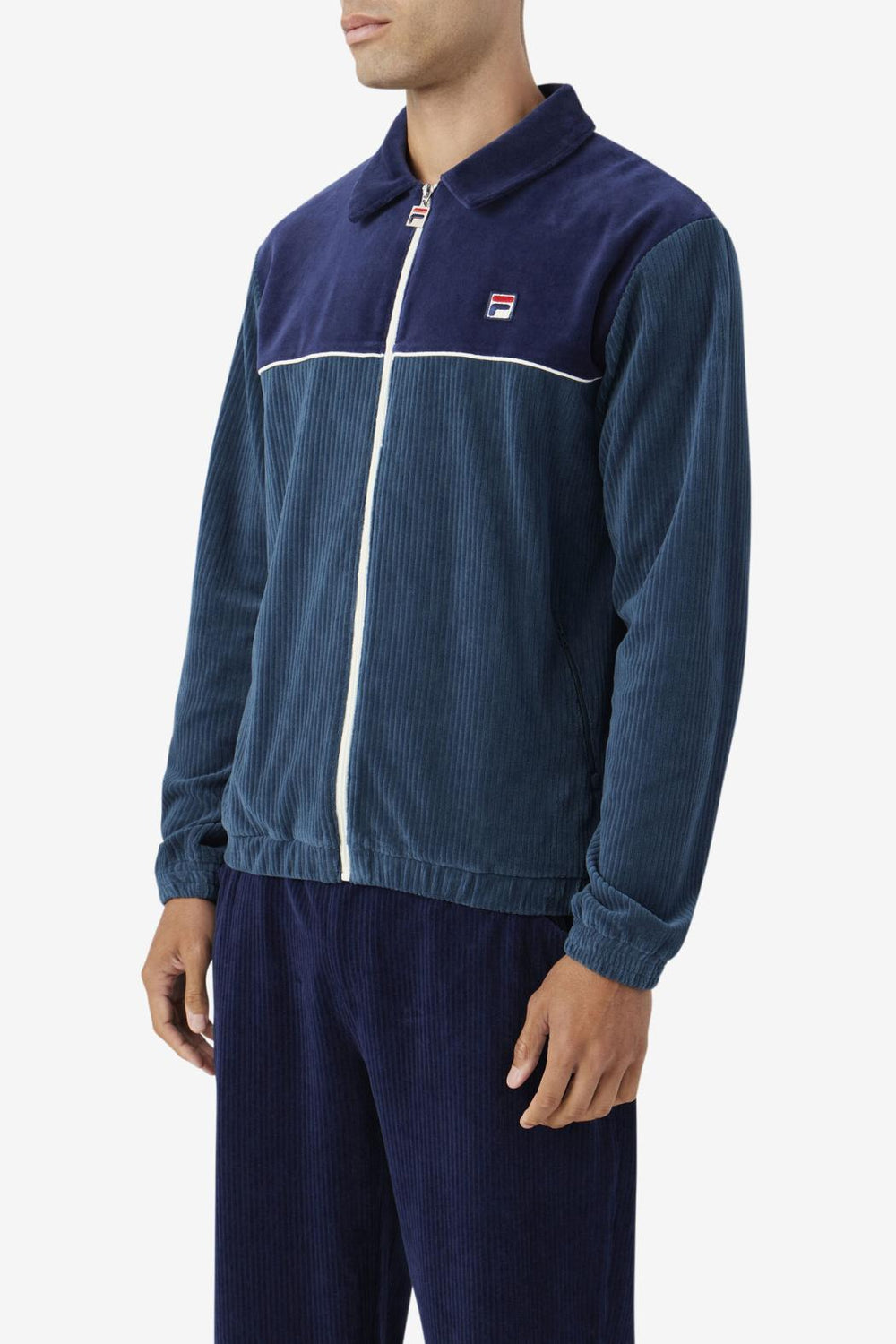 FILA Gerard Velour Jacket 292 DARK TEAL / FILA NAVY / EGRET | Men Sweatsuits &amp; Tracksuits