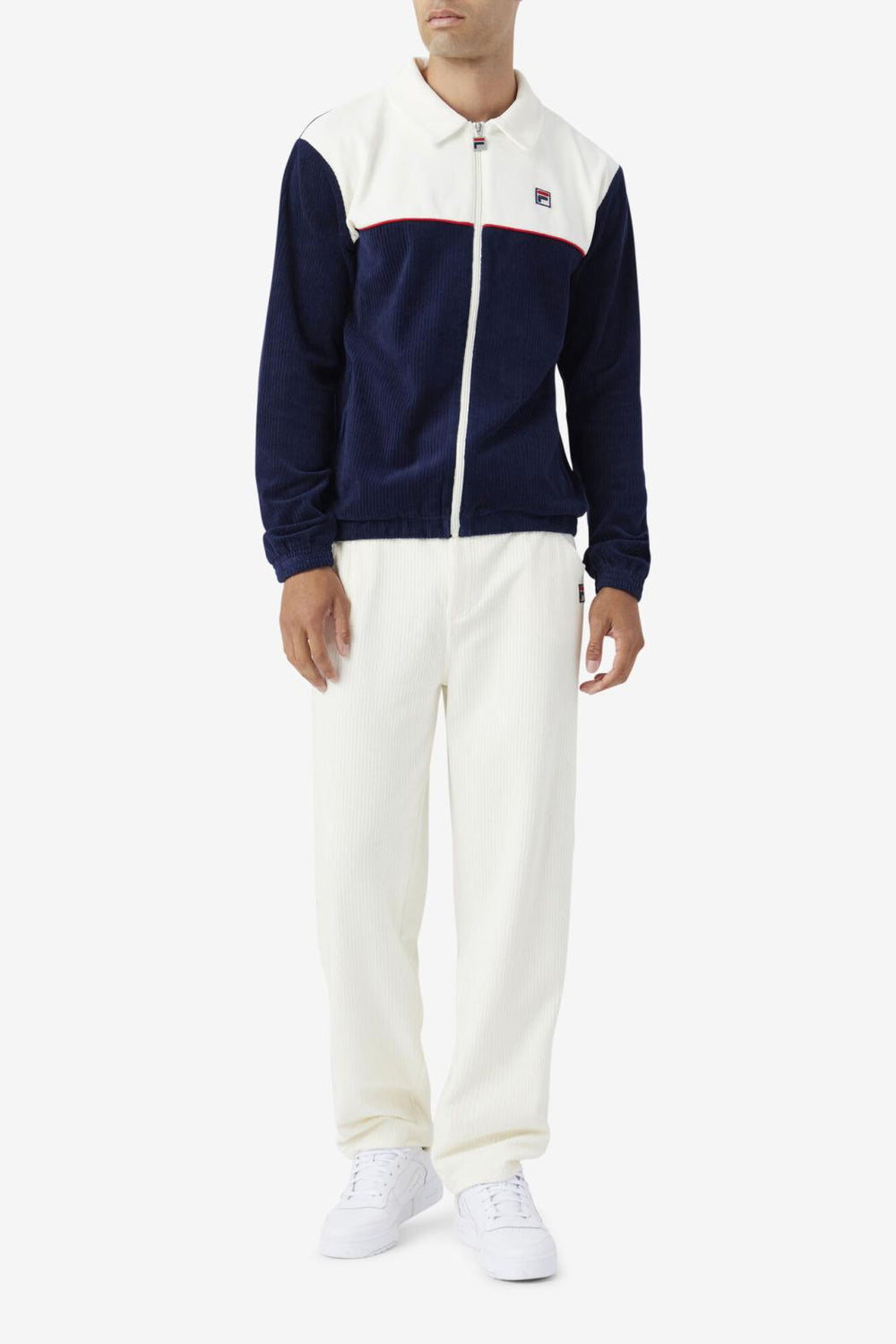 FILA Gerard Velour Jacket 410 FILA NAVY / EGRET / FILA RED | Men Sweatsuits &amp; Tracksuits