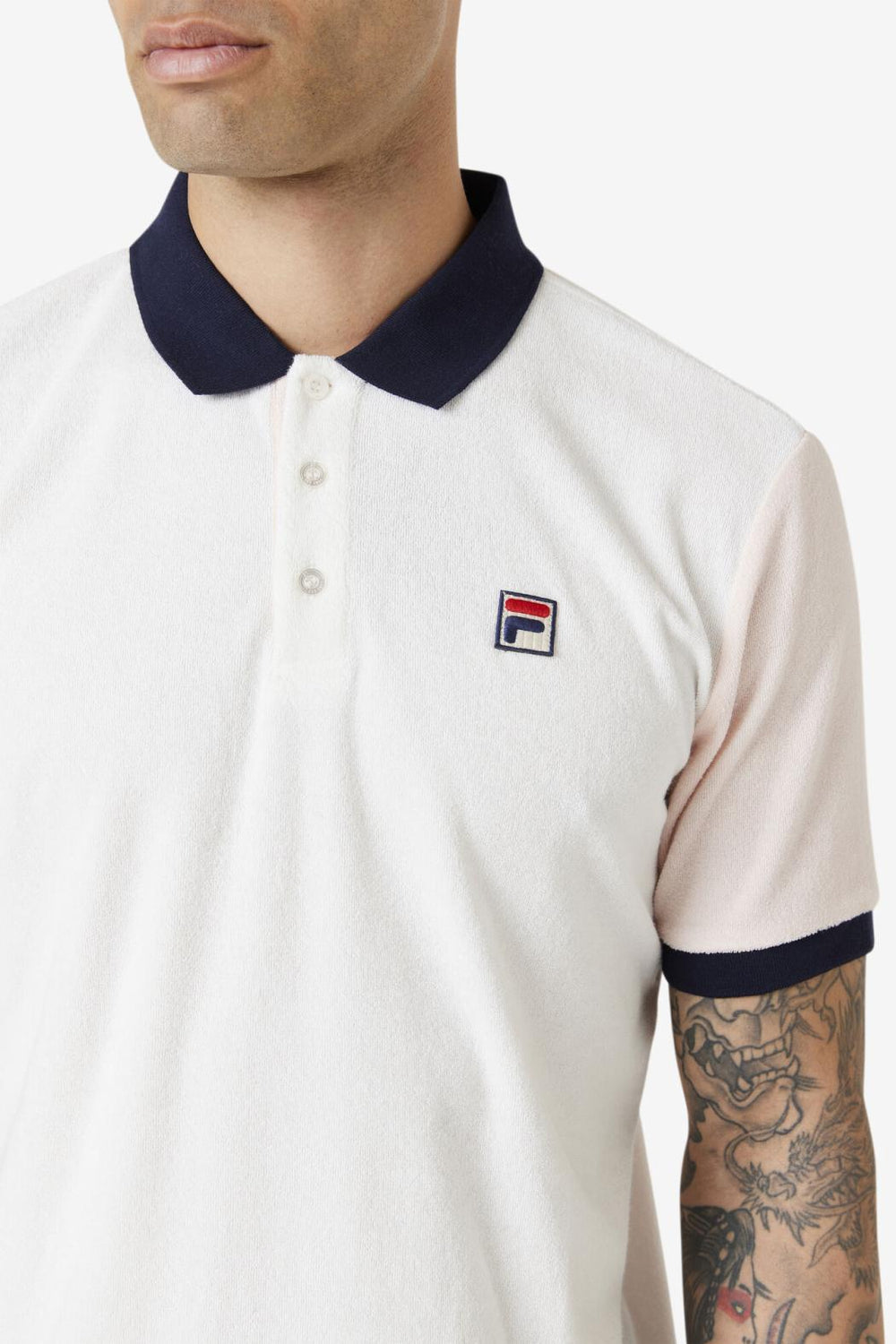 FILA Gramme Polo 058 MARSHMALLOW / PINK DOGWOOD / NAVY | Men Tops