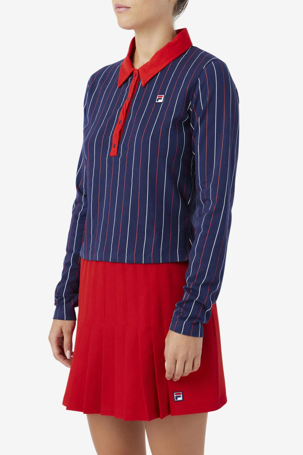 FILA Jada Long Sleeve Polo 410 FILA NAVY / FILA RED / WHITE | Women Tops &amp; T-Shirts