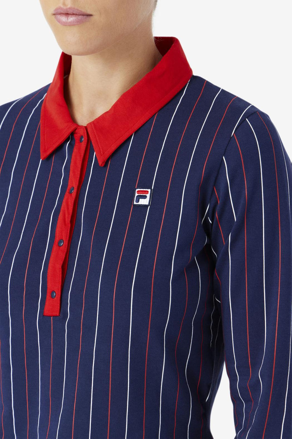 FILA Jada Long Sleeve Polo 410 FILA NAVY / FILA RED / WHITE | Women Tops &amp; T-Shirts