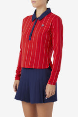 FILA Jada Long Sleeve Polo 640 FILA RED | Women Tops &amp; T-Shirts