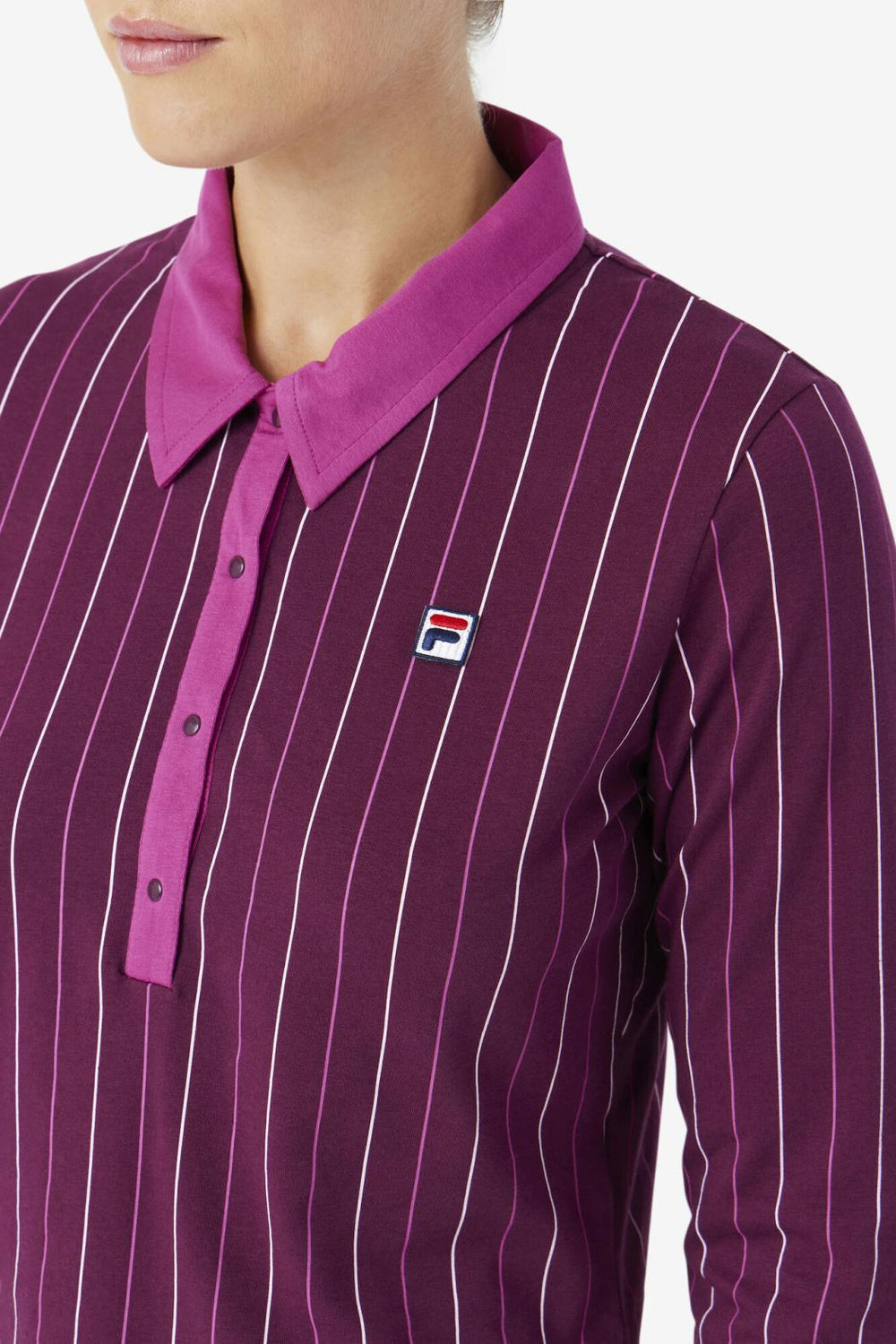 FILA Jada Long Sleeve Polo 894 GRAPE WINE / BATON ROUGE / POTPOURRI | Women Tops &amp; T-Shirts