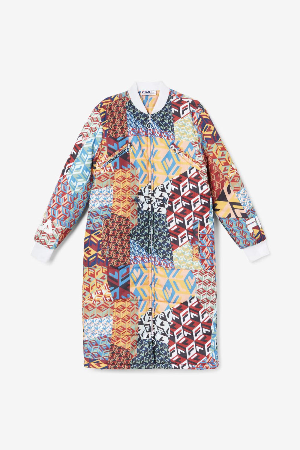 FILA Joanna Allover Print Coat 933 MOONLIT OCEAN / RADIAN YELLOW / WHITE PRINT | Women Jackets &amp; Outerwear