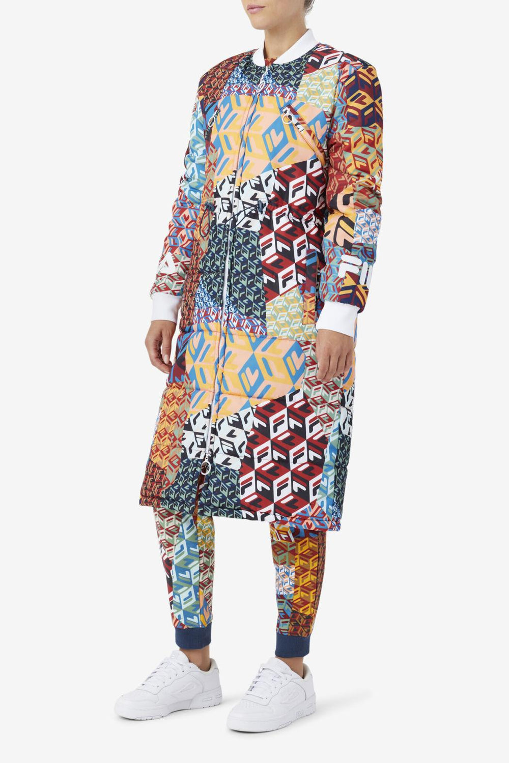 FILA Joanna Allover Print Coat 933 MOONLIT OCEAN / RADIAN YELLOW / WHITE PRINT | Women Jackets &amp; Outerwear