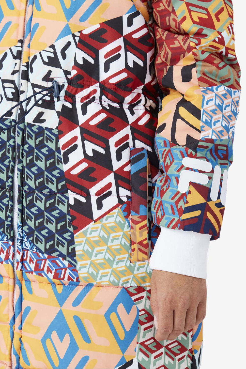 FILA Joanna Allover Print Coat 933 MOONLIT OCEAN / RADIAN YELLOW / WHITE PRINT | Women Jackets &amp; Outerwear