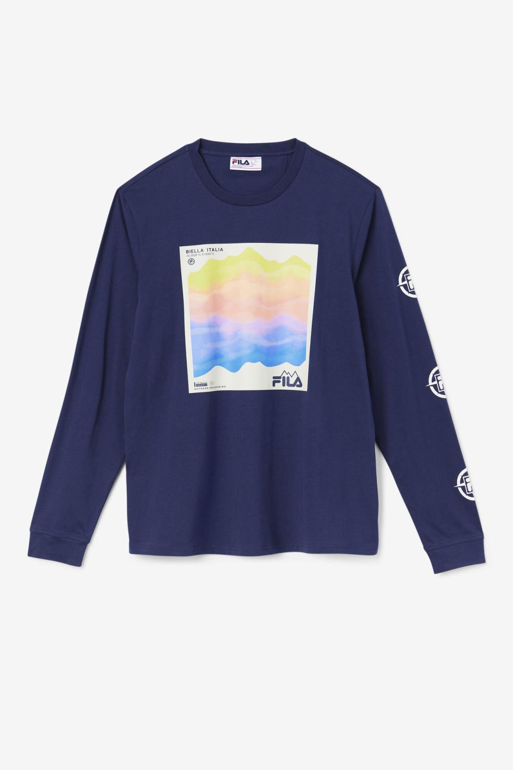 FILA Kare Long Sleeve Tee 410 FILA NAVY / ICED AQUA / EGRET | Men Tops