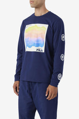 FILA Kare Long Sleeve Tee 410 FILA NAVY / ICED AQUA / EGRET | Men Tops
