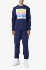 FILA Kare Long Sleeve Tee 410 FILA NAVY / ICED AQUA / EGRET | Men Tops