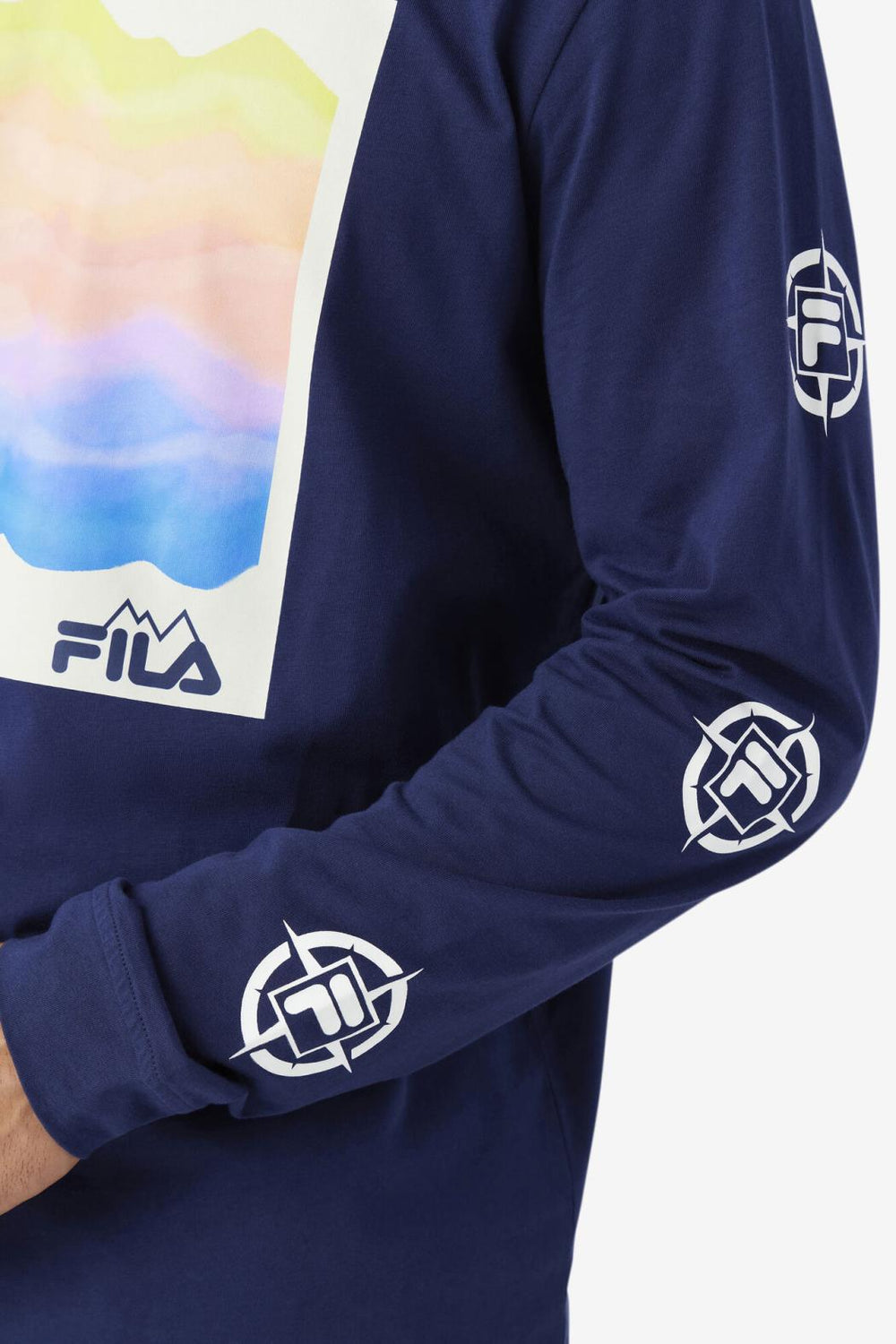 FILA Kare Long Sleeve Tee 410 FILA NAVY / ICED AQUA / EGRET | Men Tops