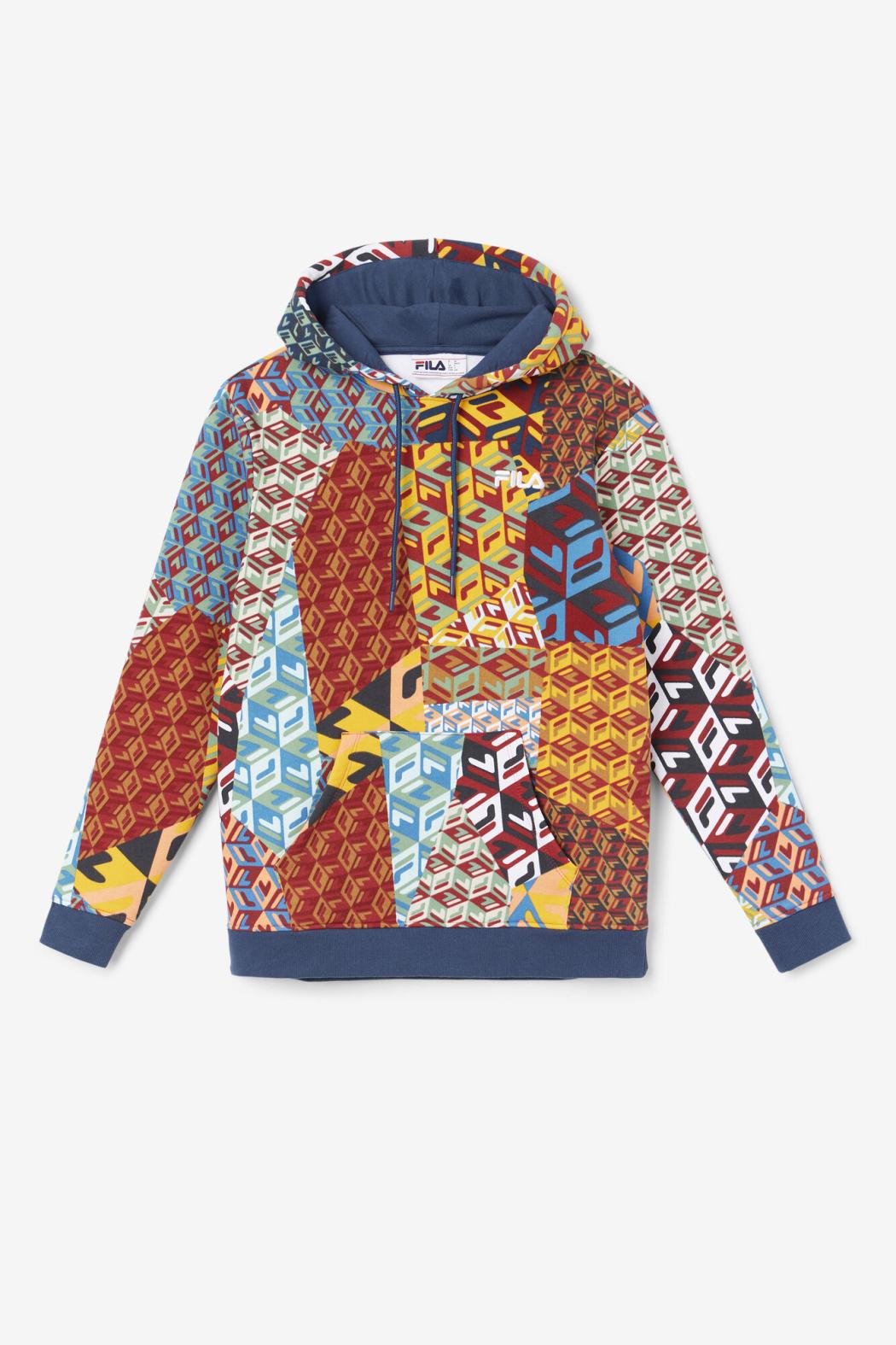 FILA Laylani Hoodie 933 MOONLIT OCEAN / RADIANT YELLOW / WHITE PRINT | Women Sweatshirts &amp; Hoodies