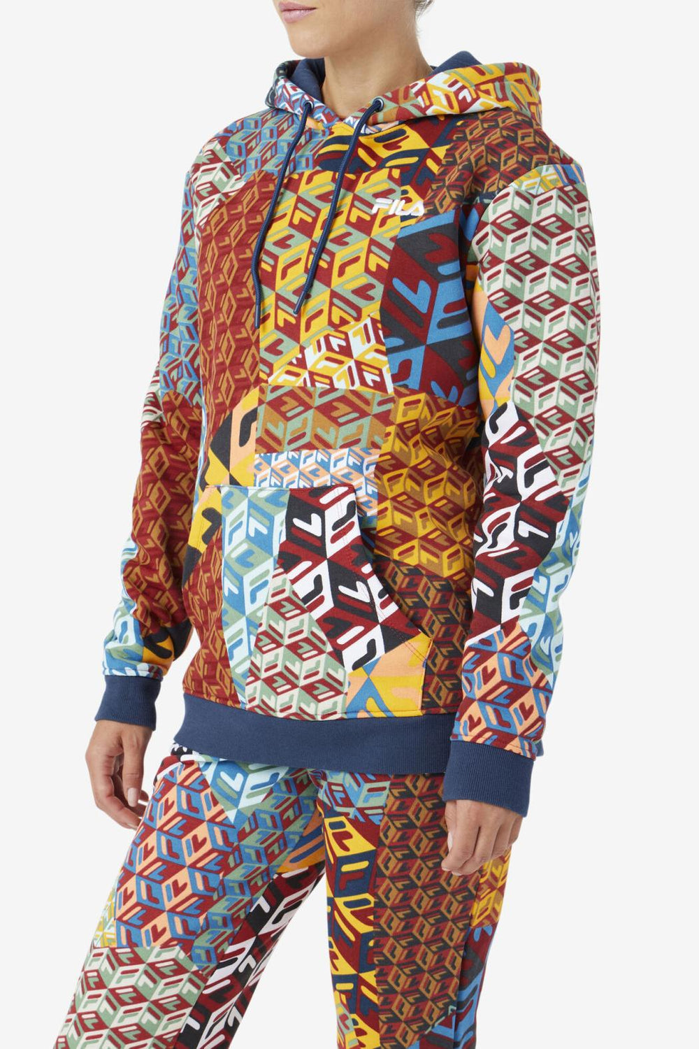 FILA Laylani Hoodie 933 MOONLIT OCEAN / RADIANT YELLOW / WHITE PRINT | Women Sweatshirts &amp; Hoodies