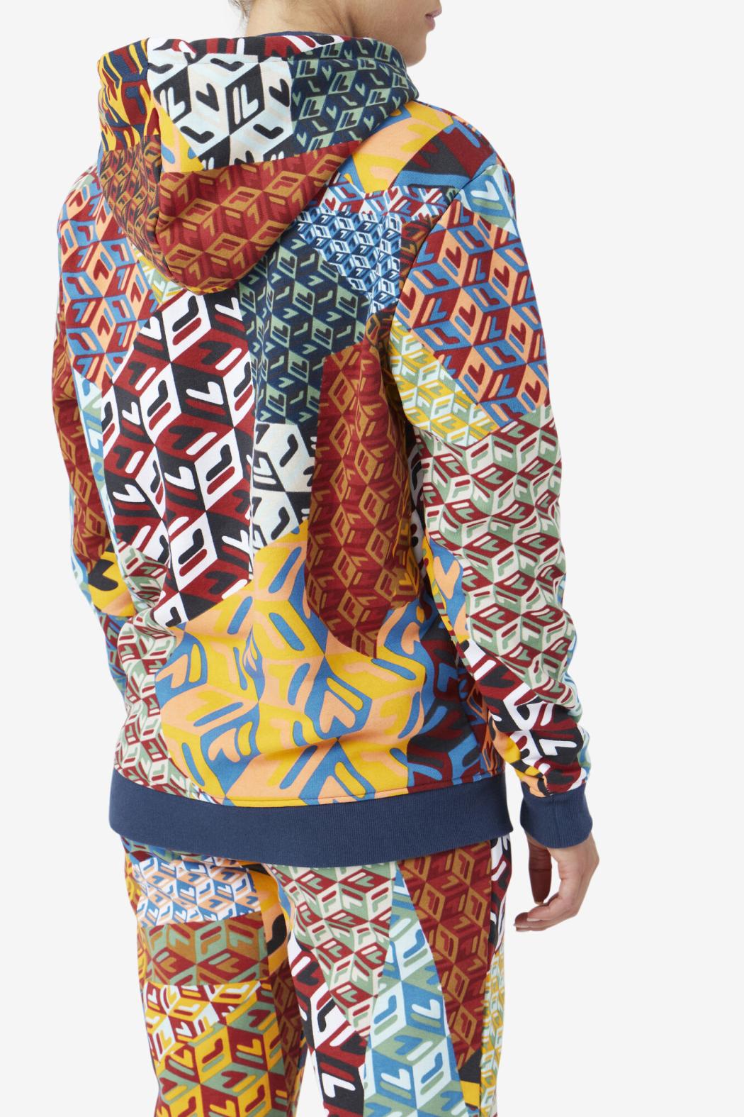 FILA Laylani Hoodie 933 MOONLIT OCEAN / RADIANT YELLOW / WHITE PRINT | Women Sweatshirts &amp; Hoodies