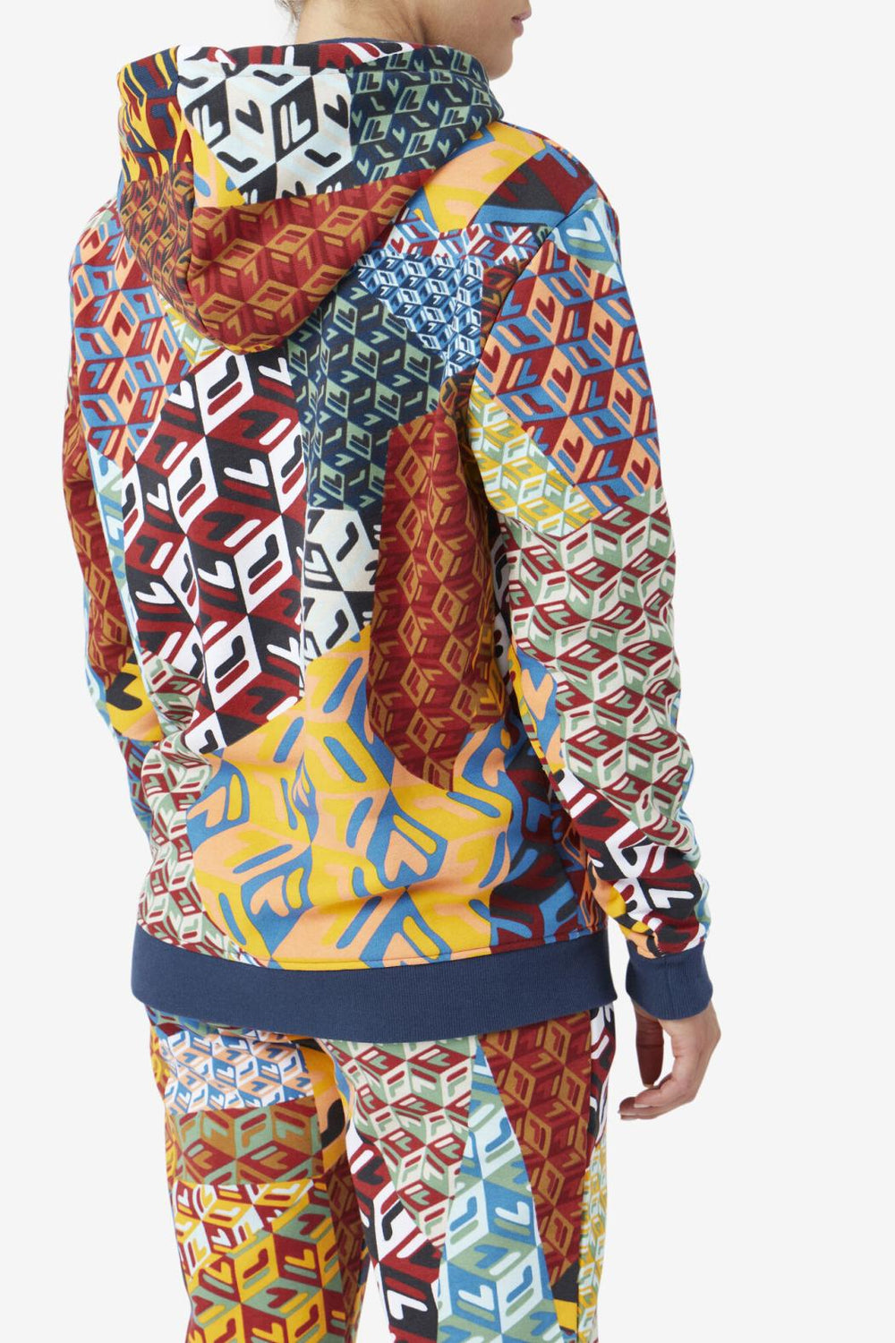 FILA Laylani Hoodie 933 MOONLIT OCEAN / RADIANT YELLOW / WHITE PRINT | Women Sweatshirts &amp; Hoodies