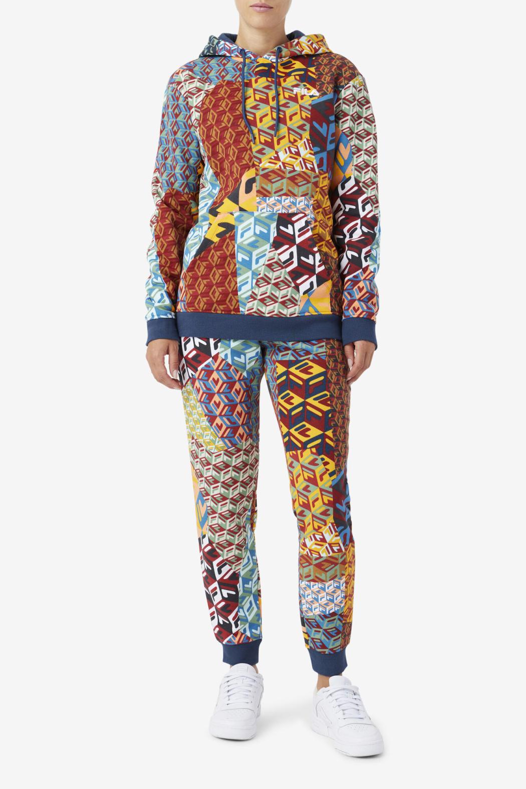 FILA Laylani Hoodie 933 MOONLIT OCEAN / RADIANT YELLOW / WHITE PRINT | Women Sweatshirts &amp; Hoodies