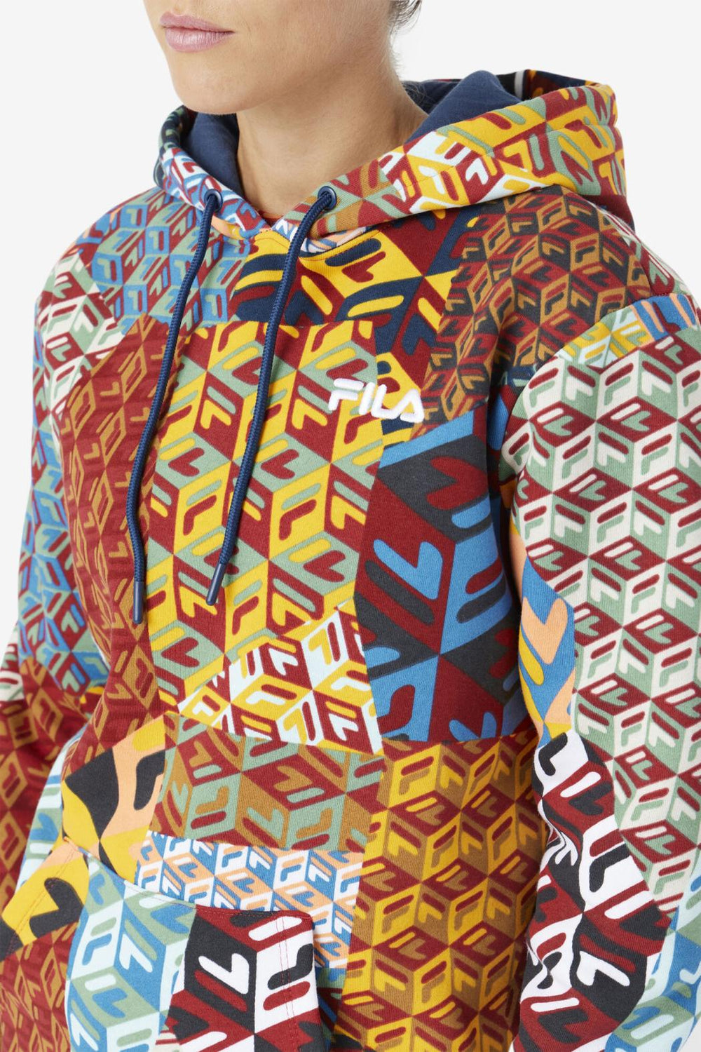 FILA Laylani Hoodie 933 MOONLIT OCEAN / RADIANT YELLOW / WHITE PRINT | Women Sweatshirts &amp; Hoodies