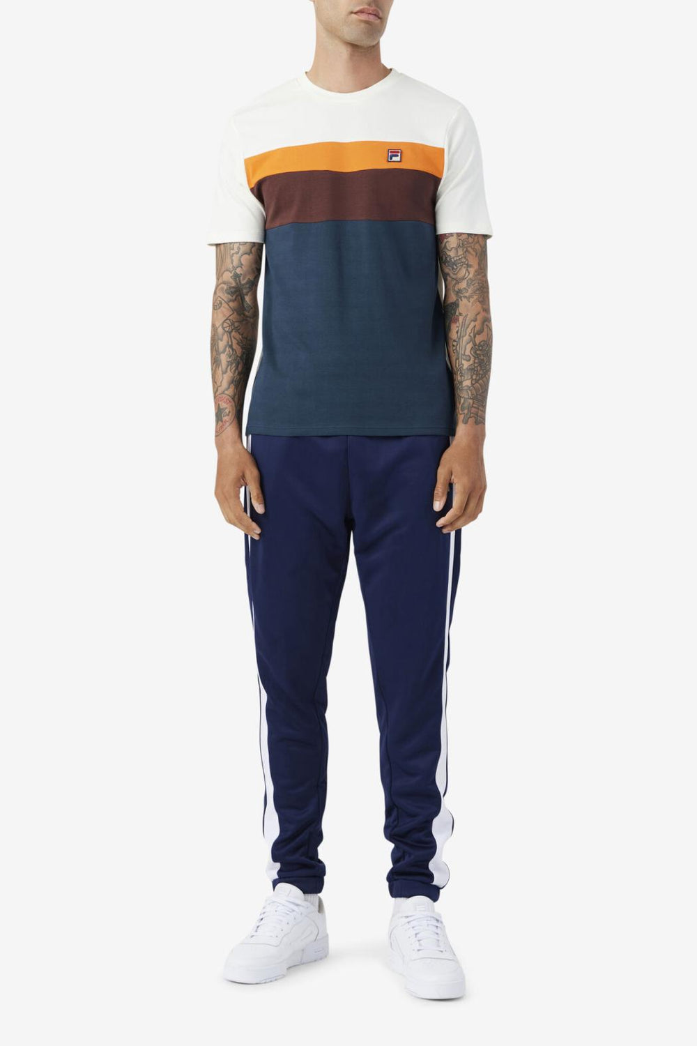 FILA Leary Crew 292 DARK TEAL / BROWN STONE / MANDARIN ORANGE | Men Tops