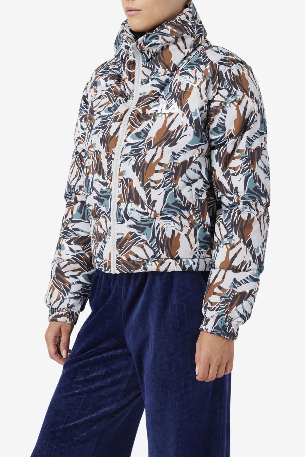 FILA Loretta Snap Off Sleeve Cropped Puffer Jacket 047 GIRAFFE PRINT | Women Jackets &amp; Outerwear