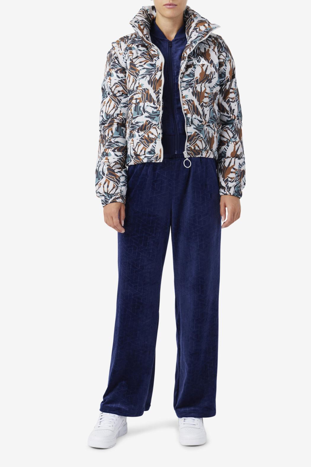 FILA Loretta Snap Off Sleeve Cropped Puffer Jacket 047 GIRAFFE PRINT | Women Jackets &amp; Outerwear