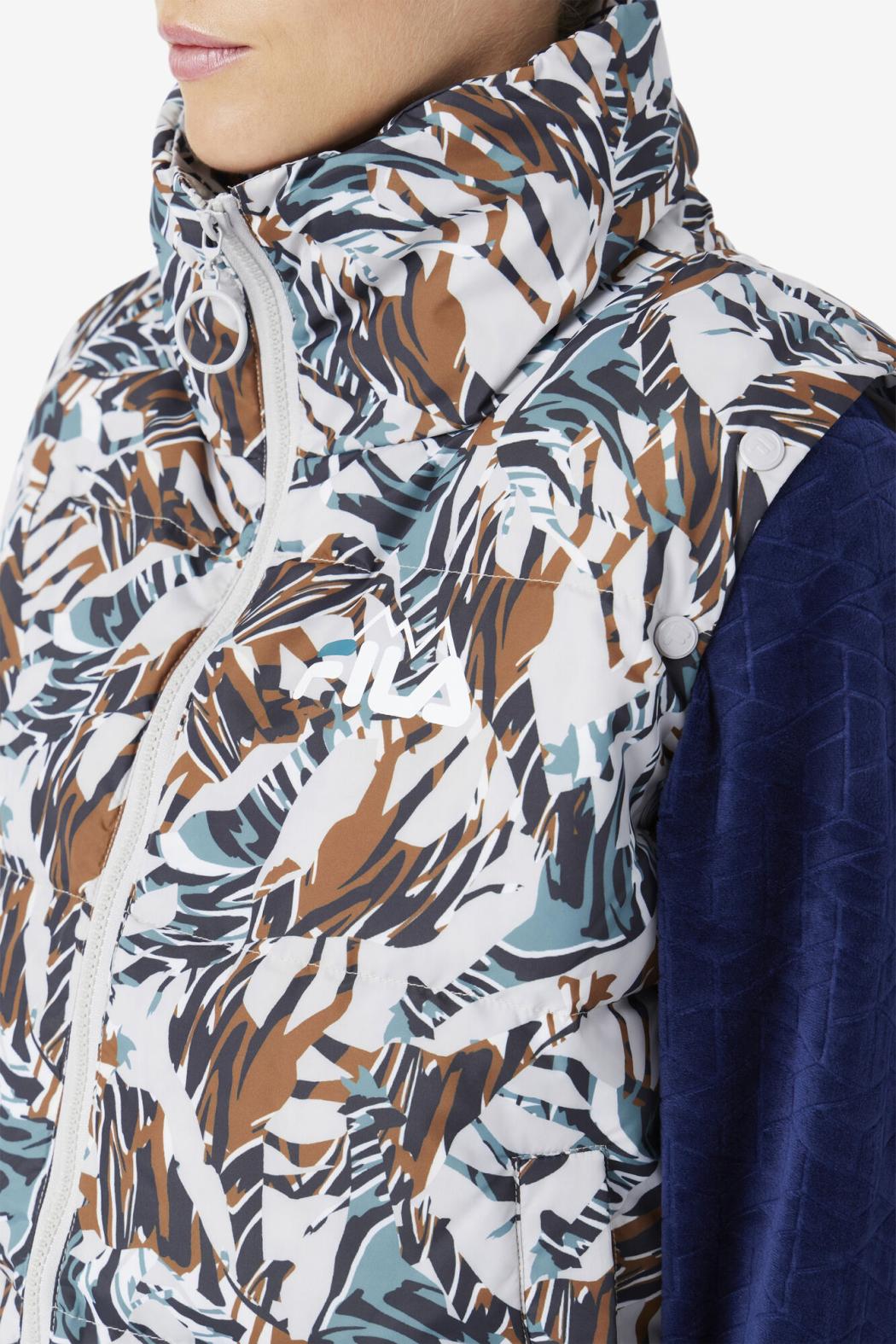 FILA Loretta Snap Off Sleeve Cropped Puffer Jacket 047 GIRAFFE PRINT | Women Jackets &amp; Outerwear