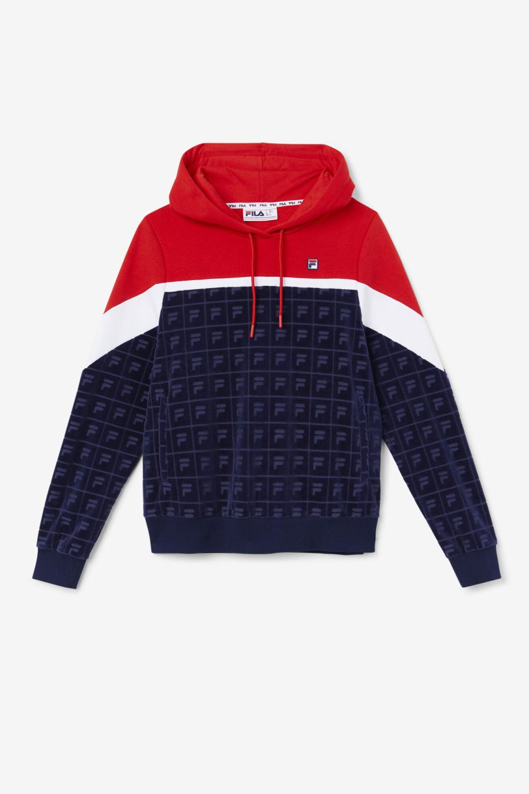 FILA Lorri Velour Hoodie 410 FILA NAVY / FILA RED / WHITE | Women Sweatshirts &amp; Hoodies