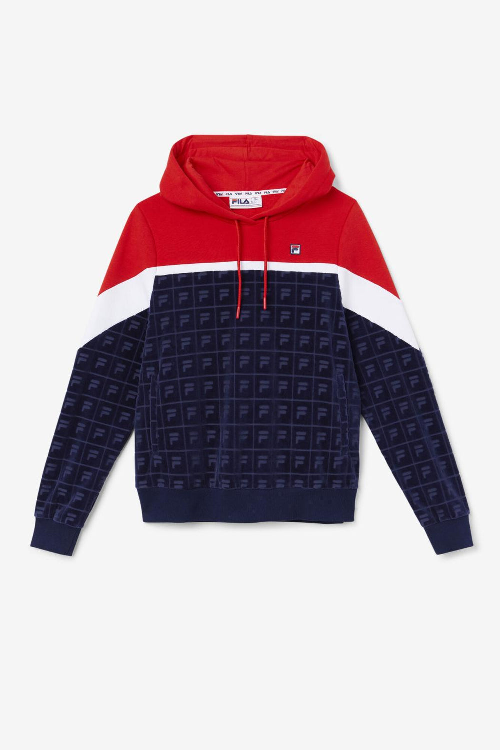 FILA Lorri Velour Hoodie 410 FILA NAVY / FILA RED / WHITE | Women Sweatshirts &amp; Hoodies