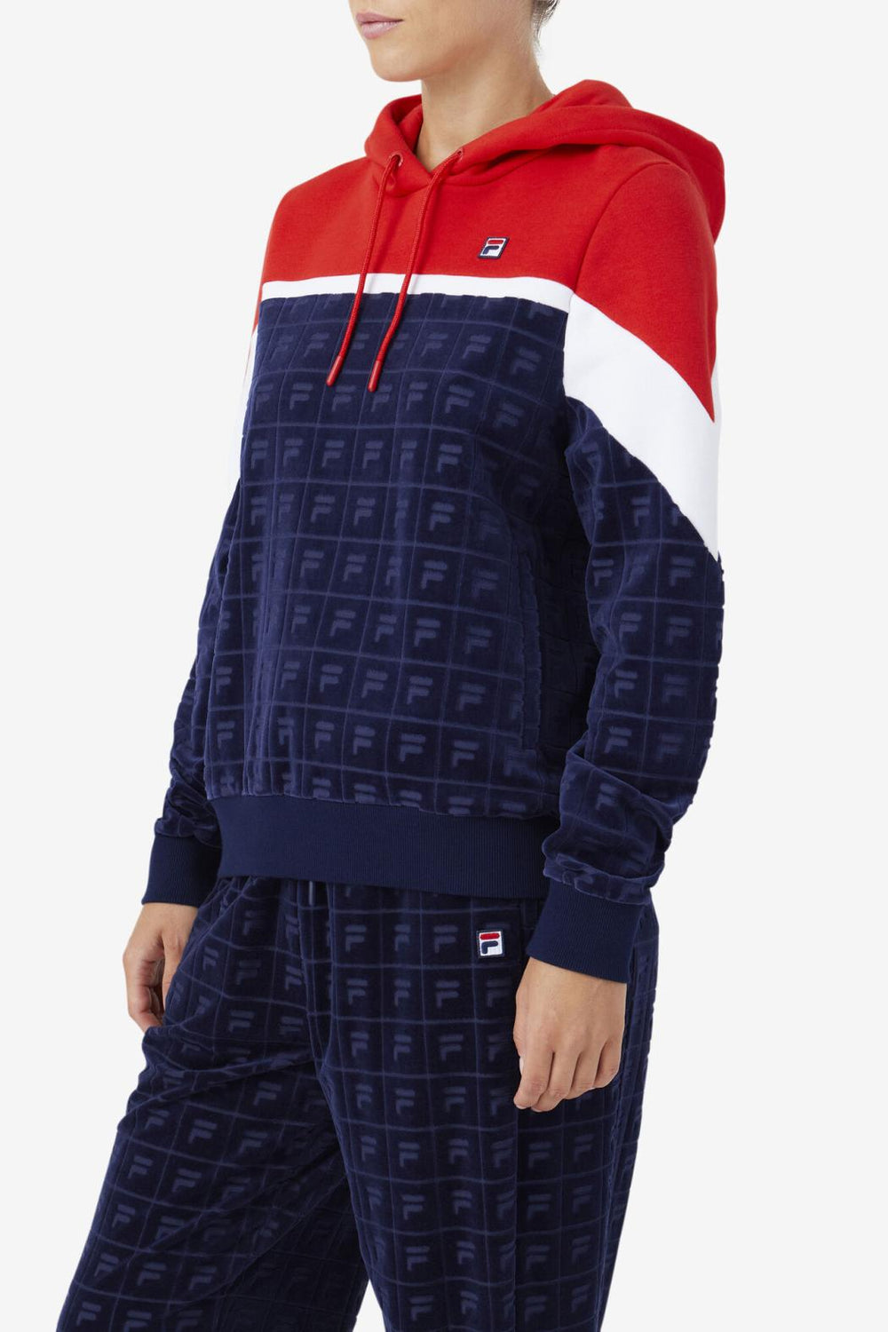 FILA Lorri Velour Hoodie 410 FILA NAVY / FILA RED / WHITE | Women Sweatshirts &amp; Hoodies