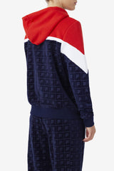 FILA Lorri Velour Hoodie 410 FILA NAVY / FILA RED / WHITE | Women Sweatshirts &amp; Hoodies
