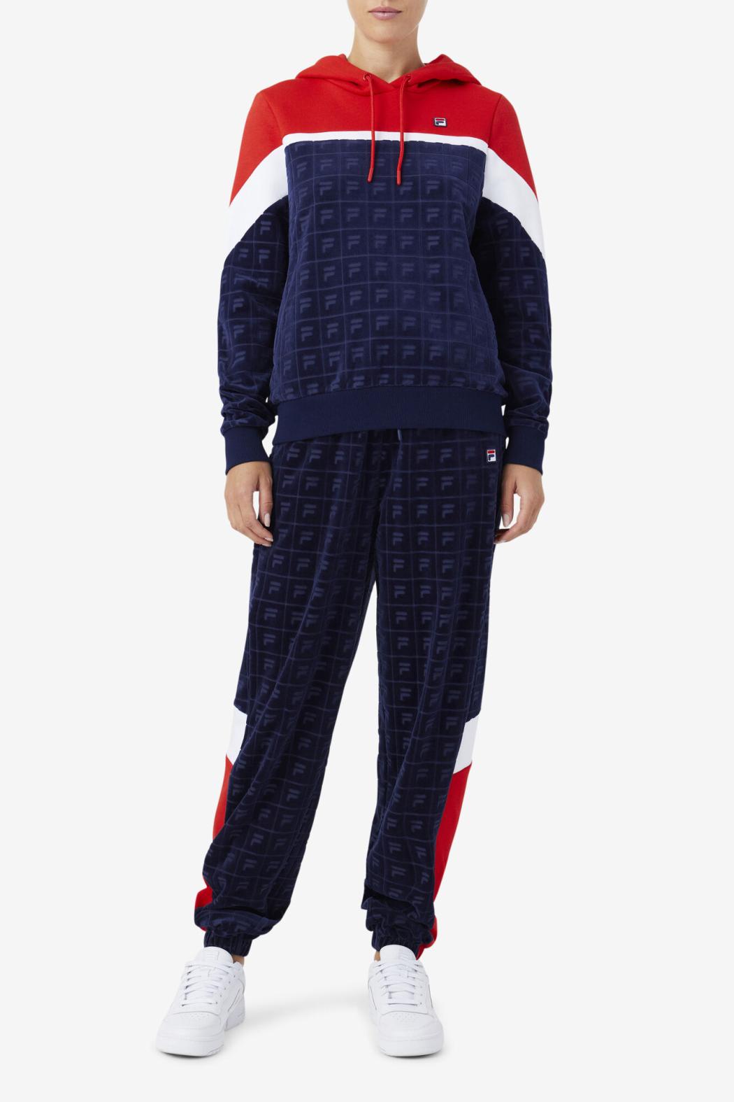 FILA Lorri Velour Hoodie 410 FILA NAVY / FILA RED / WHITE | Women Sweatshirts &amp; Hoodies