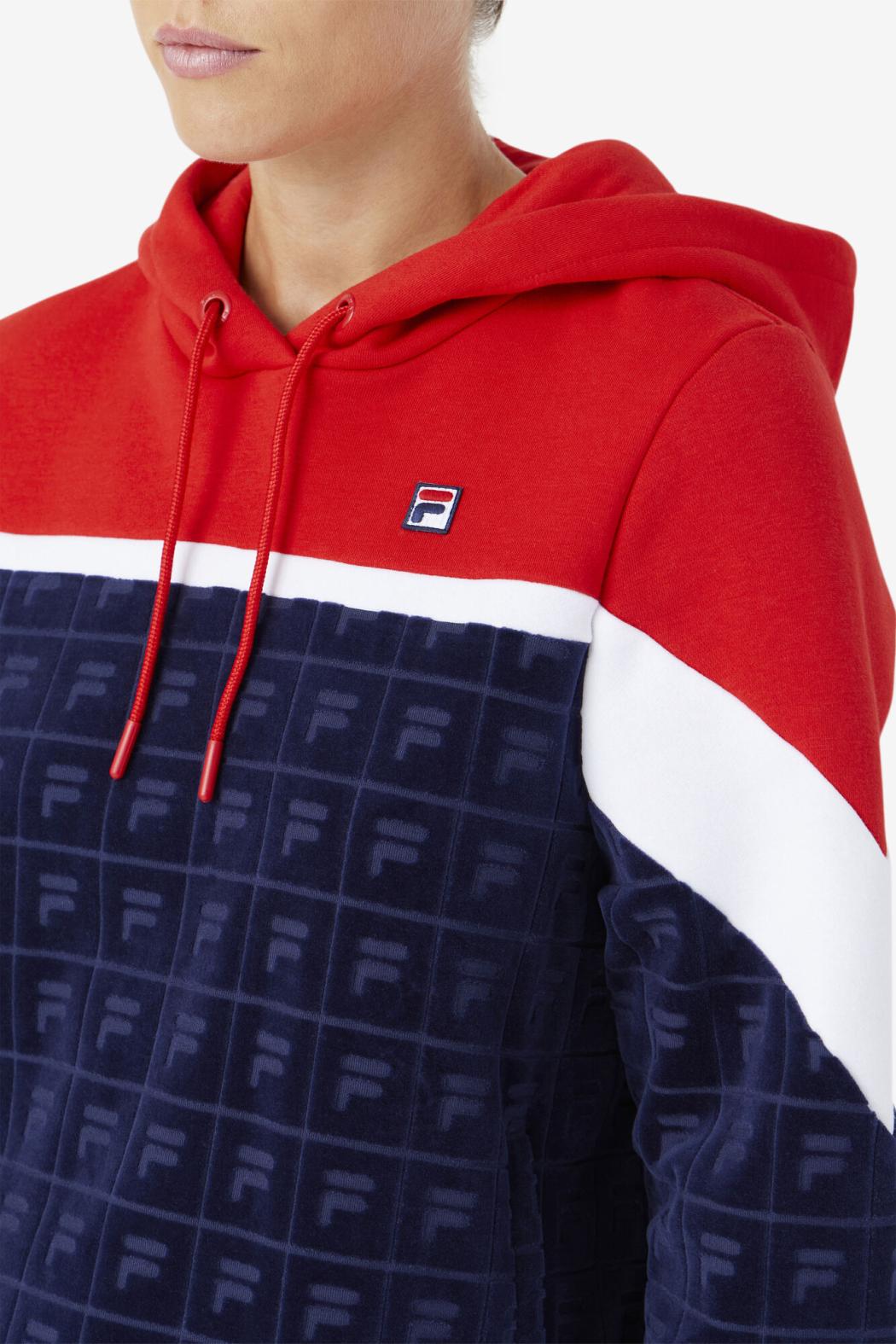 FILA Lorri Velour Hoodie 410 FILA NAVY / FILA RED / WHITE | Women Sweatshirts &amp; Hoodies