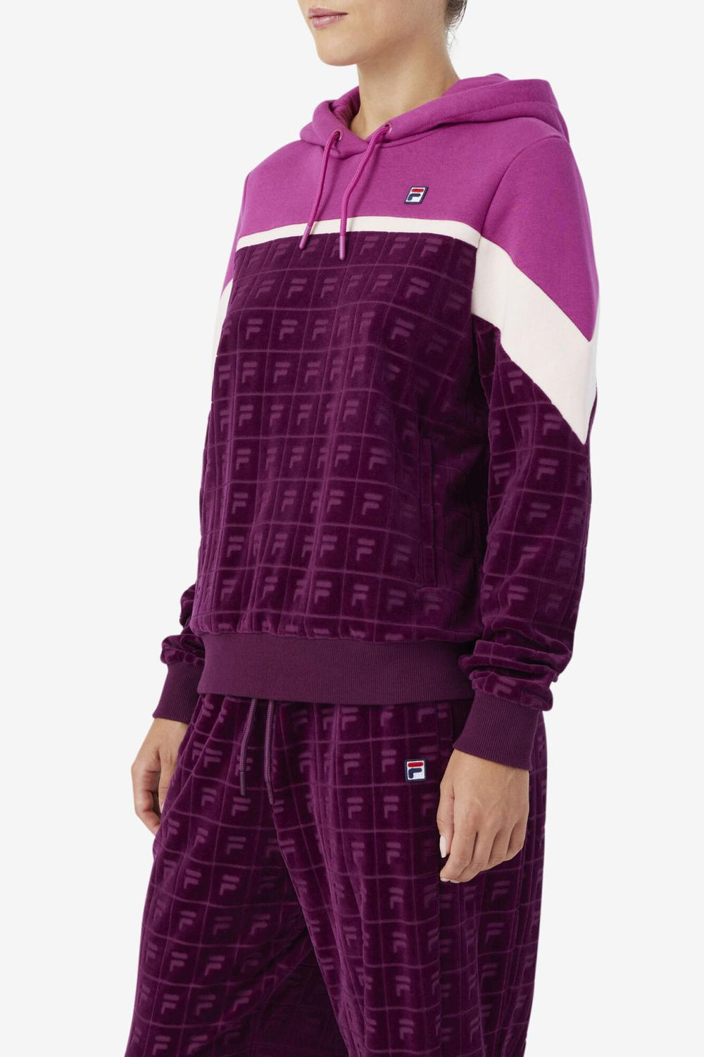 FILA Lorri Velour Hoodie 894 GRAPE WINE / BATON ROUGE / POTPOURRI | Women Sweatshirts &amp; Hoodies