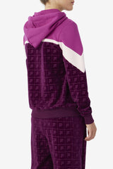 FILA Lorri Velour Hoodie 894 GRAPE WINE / BATON ROUGE / POTPOURRI | Women Sweatshirts &amp; Hoodies