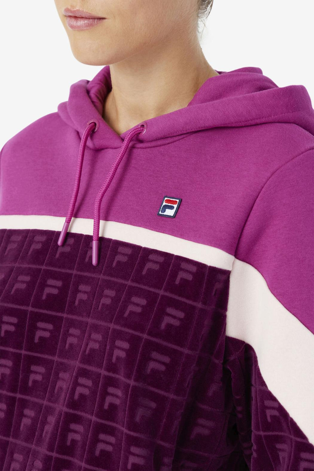FILA Lorri Velour Hoodie 894 GRAPE WINE / BATON ROUGE / POTPOURRI | Women Sweatshirts &amp; Hoodies